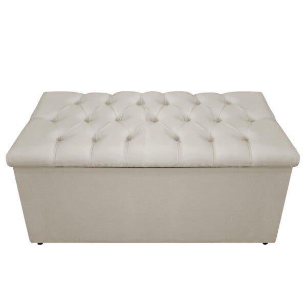 Calçadeira Baú Estofada Mel 90cm Solteiro com Capitonê Suede Bege - 2