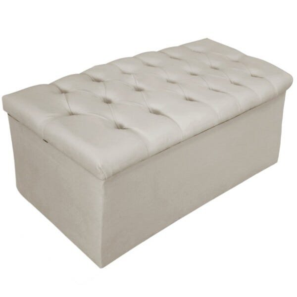 Calçadeira Baú Estofada Mel 90cm Solteiro com Capitonê Suede Bege - 1