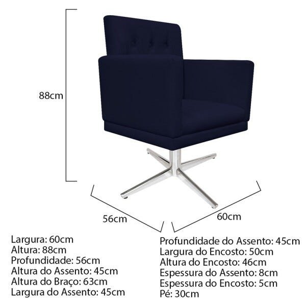 Poltrona Fernanda Base Giratória de Metal Corano Azul Marinho - STS Móveis - 4