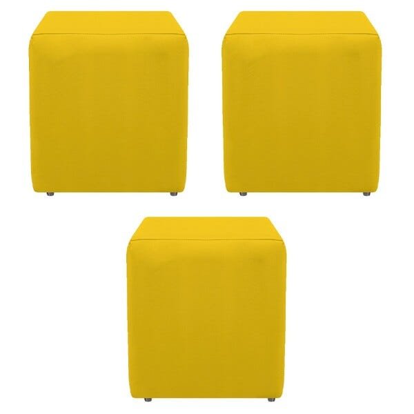 Kit 3 Puffs Decorativos Dado Corano Amarelo - Sts Móveis - 1
