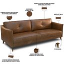 Ver imagem 3 de Sofá 3 Lugares para Sala de Estar Living 224cm Oásis T03 Couro Soft Mel - Lyam Decor