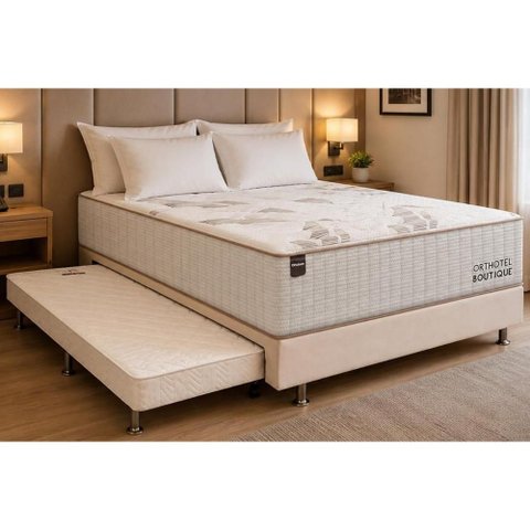 Cama Box c/Aux Crc Casal +Colchão Molas Boutique Ortobom 138