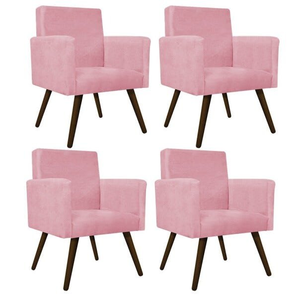 kit 04 Poltronas Beatriz Palito Tabaco Suede Rosa Bebê - STS Móveis - 1