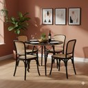 Ver imagem 1 de Conjunto Mesa Redonhda Eames Black 90cm + 4 Cadeiras Amis Rattan Sala Cozinha Jantar La Mobilia