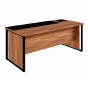 Ver imagem 4 de Escrivaninha Mesa Escritório Diretor com Caixa de Tomadas e Porta Objetos 200cm Corporate Nogal e Preto Marrom
