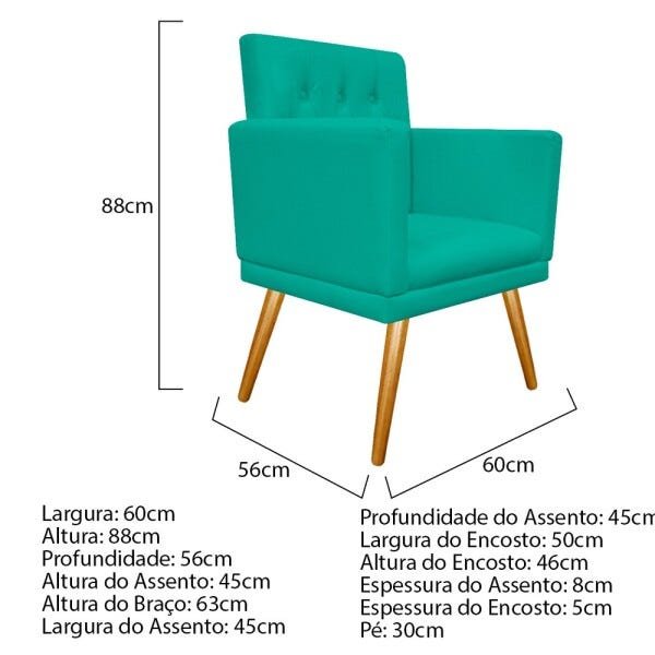kit 04 Poltronas Fernanda Palito Mel Corano Azul Turquesa - STS Móveis - 5