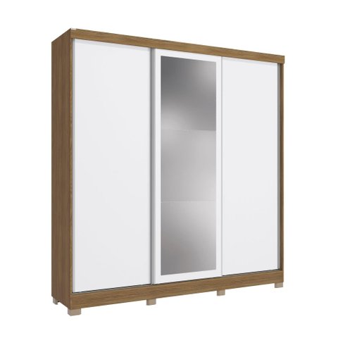 Guarda-roupa Casal Kappesberg 3 Portas Reversiveis de Correr 3 Espelhos 2 Prateleiras Nogueira/macad