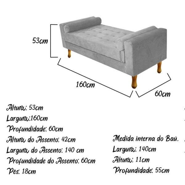 Recamier Félix Queen Size 160cm Suede Cinza - 3