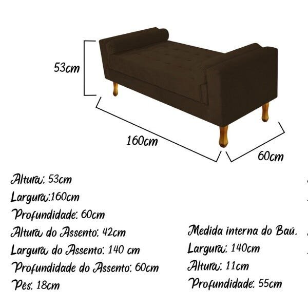 Recamier Félix Queen Size 160cm Suede Marrom - 3
