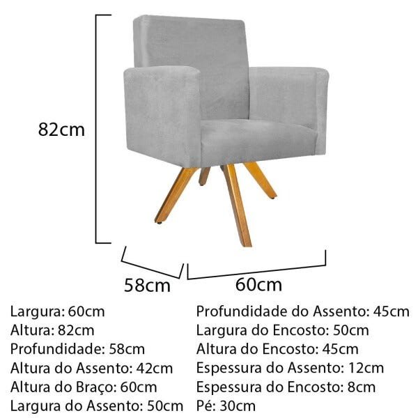 Kit Poltrona Beatriz e Puff Sofia Base Giratória de Madeira Suede Cinza - STS Móveis - 4
