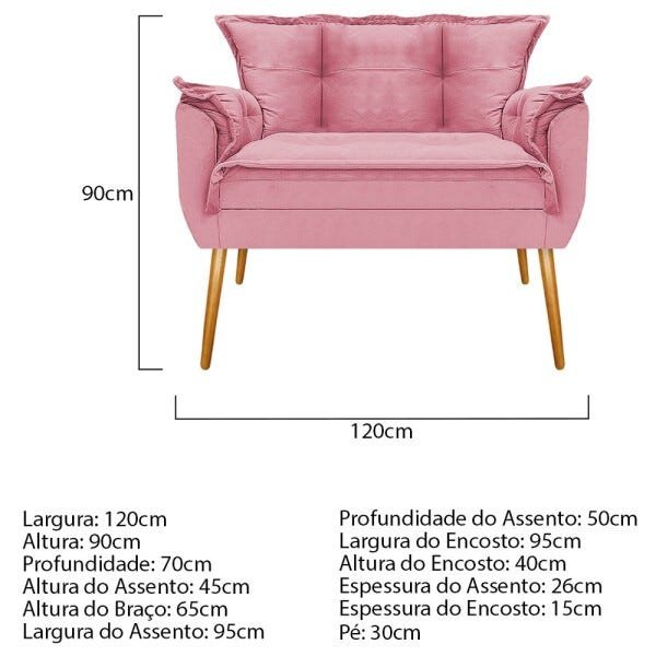 Kit Namoradeira e Puff Opala Base Giratória de Metal Suede Rosa Bebê - STS Móveis - 4