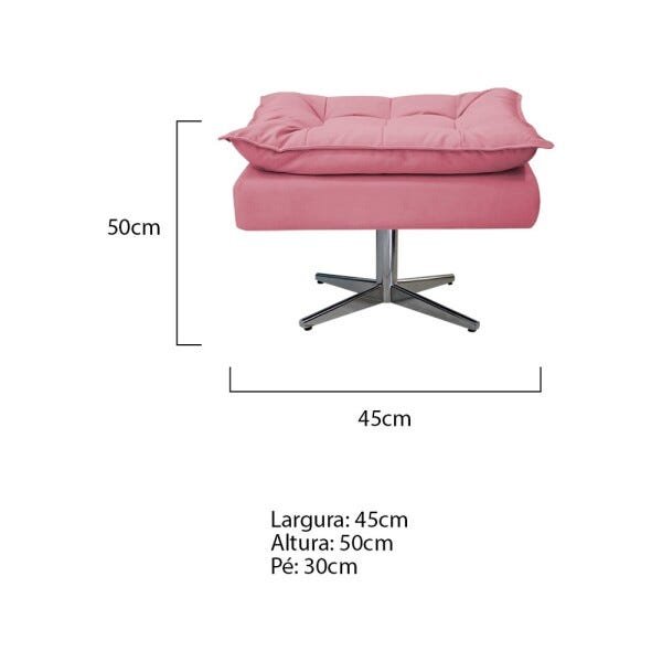 Kit Namoradeira e Puff Opala Base Giratória de Metal Suede Rosa Bebê - STS Móveis - 5