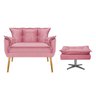 Kit Namoradeira e Puff Opala Base Giratória de Metal Suede Rosa Bebê - STS Móveis - 1