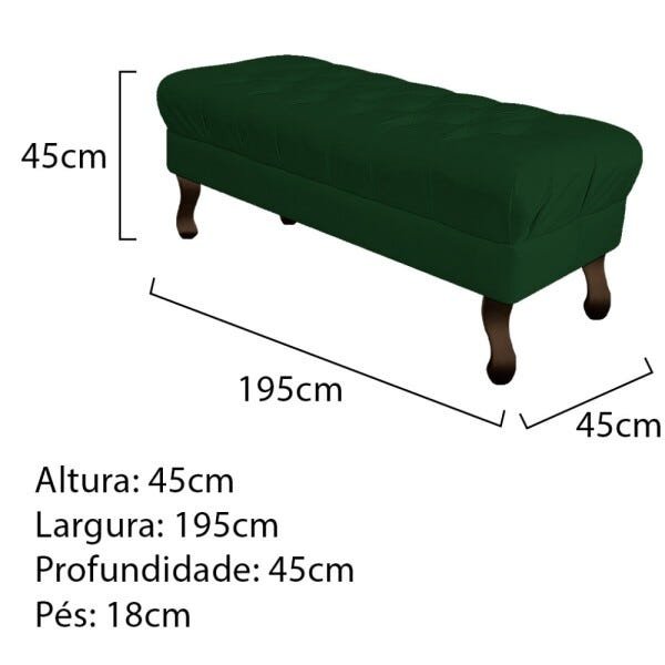 Puff Retrô 195cm Luis XV Suede Verde - Sts Móveis - 3