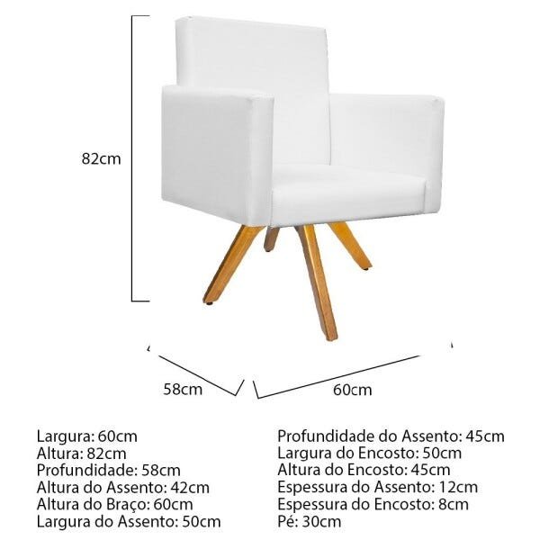 Poltrona Beatriz Base Giratória de Madeira Corano Branco - STS Móveis - 4