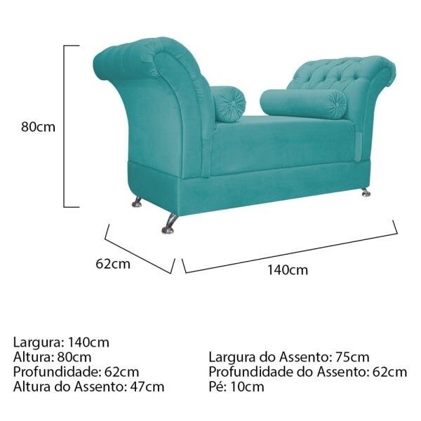 Recamier Taty Casal 140cm Suede Azul Turquesa - 4