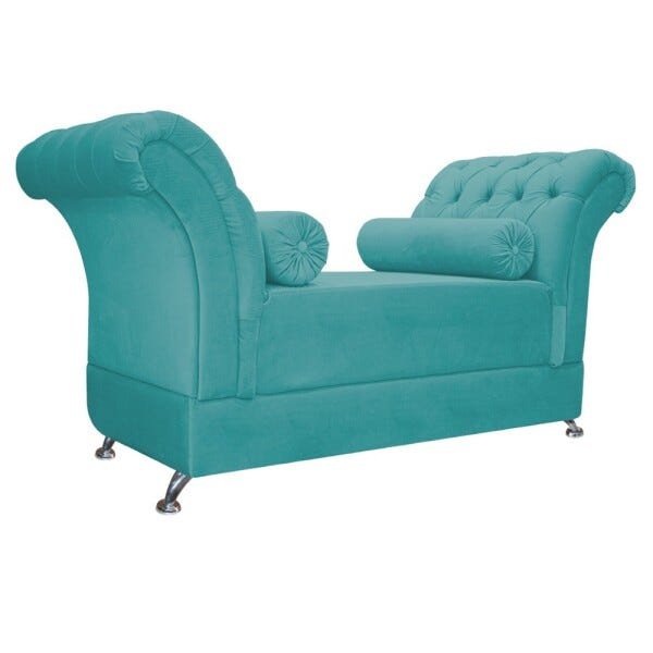 Recamier Taty Casal 140cm Suede Azul Turquesa - 2