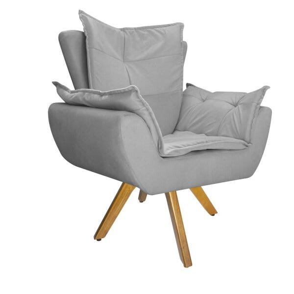 Poltrona Apolo Base Giratória de Madeira Suede Cinza - STS Móveis - 1