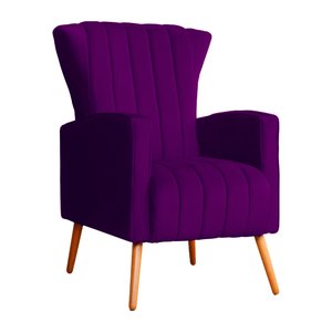 Poltrona Decorativa Melinda Pés Palito Tecido Veludo Várias Cores - Qlare Estofados - Veludo Roxo