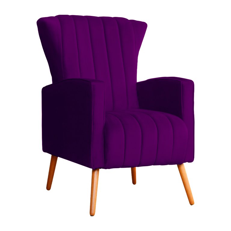 Poltrona Decorativa Melinda Pés Palito Tecido Veludo Várias Cores - Qlare Estofados - Veludo Roxo