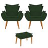 Kit 2 Poltronas e Puff Apolo Palito Mel Suede Verde - 1
