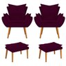 Kit 2 Poltronas e 2 Puffs Apolo Pés Palito Mel Suede Bordô - 1