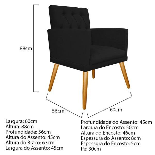 Kit 2 Poltronas Fernanda Palito Mel Suede Preto - 5