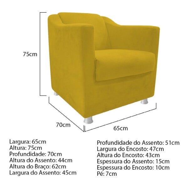Kit 2 Poltronas Tilla e 2 Puffs Dado Suede Amarelo - 4
