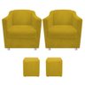 Kit 2 Poltronas Tilla e 2 Puffs Dado Suede Amarelo - 1