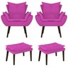 Kit 2 Poltronas e 2 Puffs Apolo Pés Palito Tabaco Suede Pink - 1
