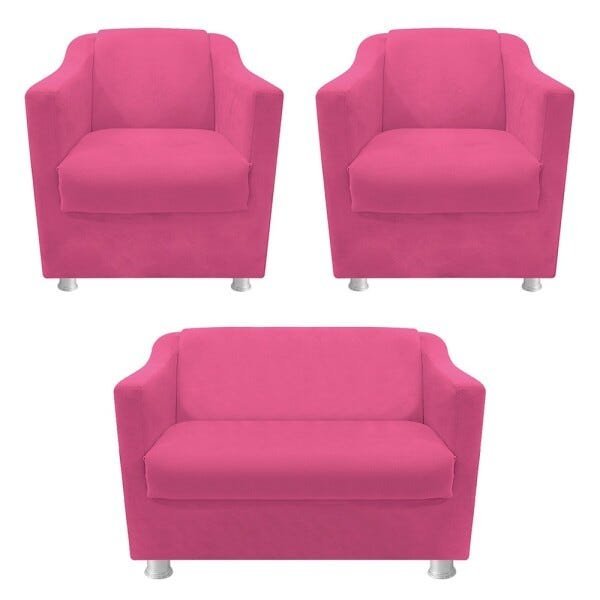 kit 02 Poltronas e 01 Namoradeira Tilla Corano Pink - STS Móveis - 1