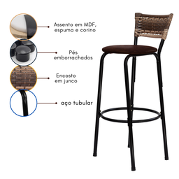 Banco para Bancada Banqueta Alta Cappuccino Balcão Cozinha Bistrô Área Gourmet Churrasqueira - 5