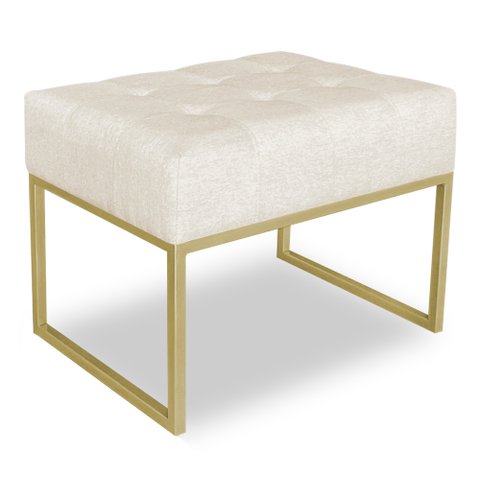 Puff Lisa Linho Base Metálica Industrial Dourado - Pallazio Bege