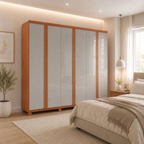 Guarda-Roupa Casal 100% MDF 6 Portas e 2 Gavetas com Pés 180cm Multimóveis CR35547 Madeirado/Off