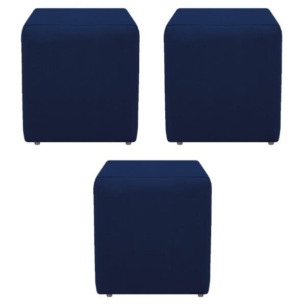 Kit 3 Puffs Decorativos Dado Suede Azul Marinho - Sts Móveis - 1