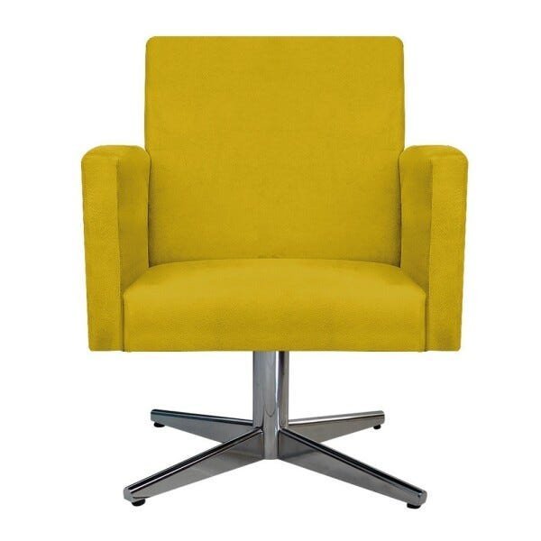 Kit Namoradeira e Poltrona Beatriz Base Giratória de Metal Suede Amarelo - STS Móveis - 6