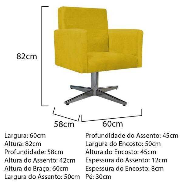 Kit Namoradeira e Poltrona Beatriz Base Giratória de Metal Suede Amarelo - STS Móveis - 4