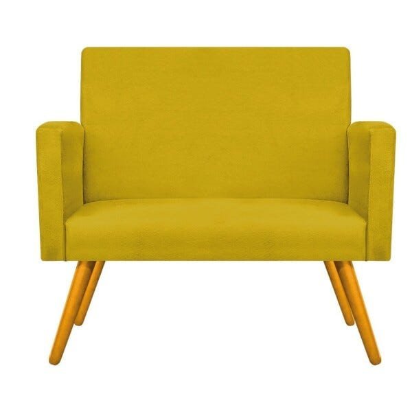 Kit Namoradeira e Poltrona Beatriz Base Giratória de Metal Suede Amarelo - STS Móveis - 3