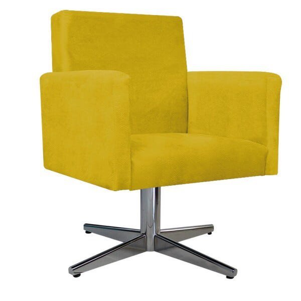 Kit Namoradeira e Poltrona Beatriz Base Giratória de Metal Suede Amarelo - STS Móveis - 2