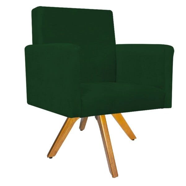 Poltrona Beatriz Base Giratória de Madeira Suede Verde - STS Móveis - 1