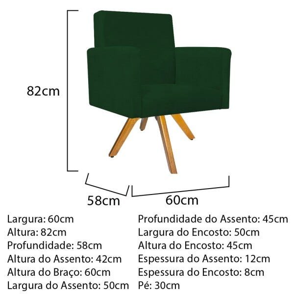 Poltrona Beatriz Base Giratória de Madeira Suede Verde - STS Móveis - 4