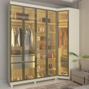 Ver imagem 1 de Guarda-Roupa Modulado com Vidro Reflecta e LED MDF 226,4x240cm Imperatriz Bege/Off White