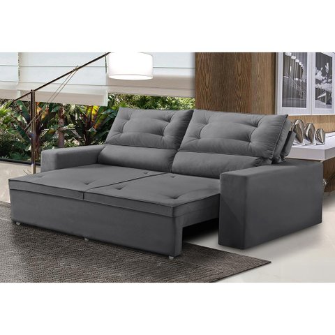 Sofá Retrátil e Reclinável 3 lugares com Molas 2,00m Lais Suede Cinza Adonai Estofado
