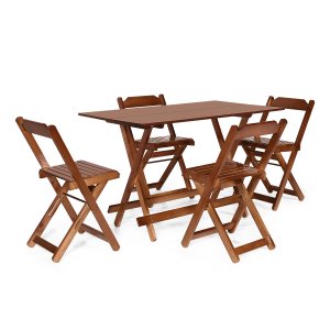 Conjunto Dobrável 120 X 70 com 4 Cadeiras Cor Imbuia Móveis Britz