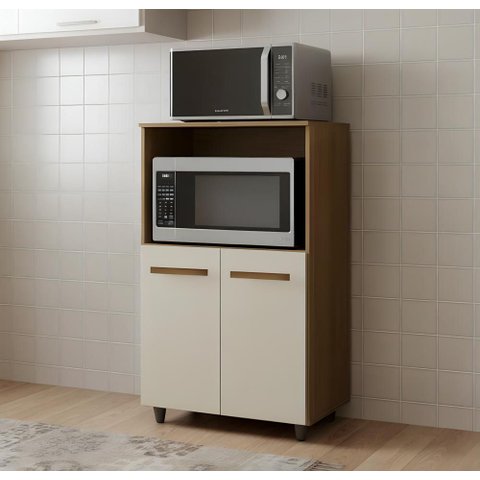Balcão Multiuso Dispensa para Microondas 2 Portas- Savana/off White