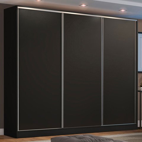 Guarda-Roupa Casal 100% MDF Madesa Zurique 3 Portas de Correr Preto Cor:Preto
