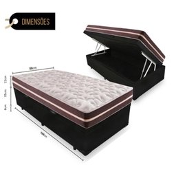 Cama Box Baú Solteiro 88 Tecido Sintético Preto com Colchão Little Angel - Bello Box - Mola Superlas - 2