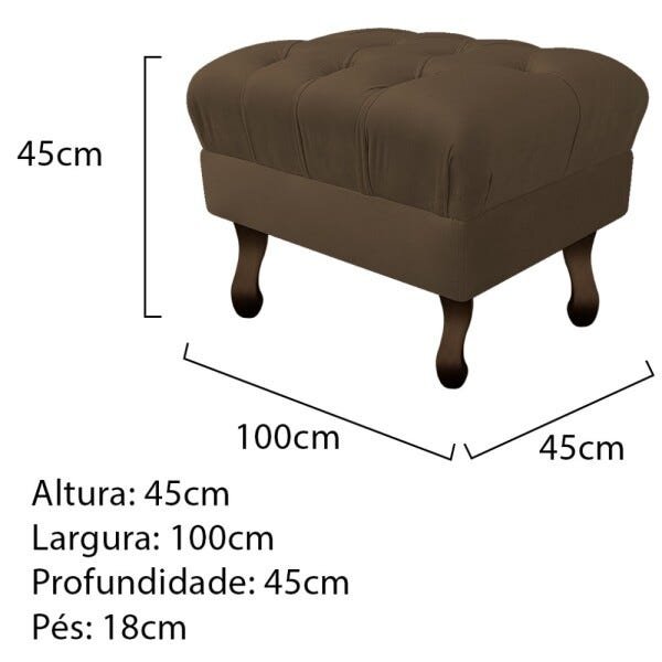 Puff Retrô 100cm Luis XV Suede Marrom - Sts Móveis - 3