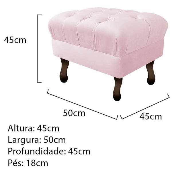 Kit 2 Puffs Retrô Luis XV Corano Rosa Bebê - Sts Móveis - 4