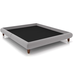 Cama Casal King Base Box Pés de Madeira 210cm Otto P05 Veludo Cinza - Lyam Decor
